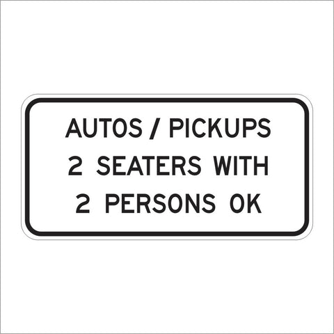 R91B (CA) AUTOS/PICKUPS 2 SEATERS WITH 2 PERSONS OK SIGN